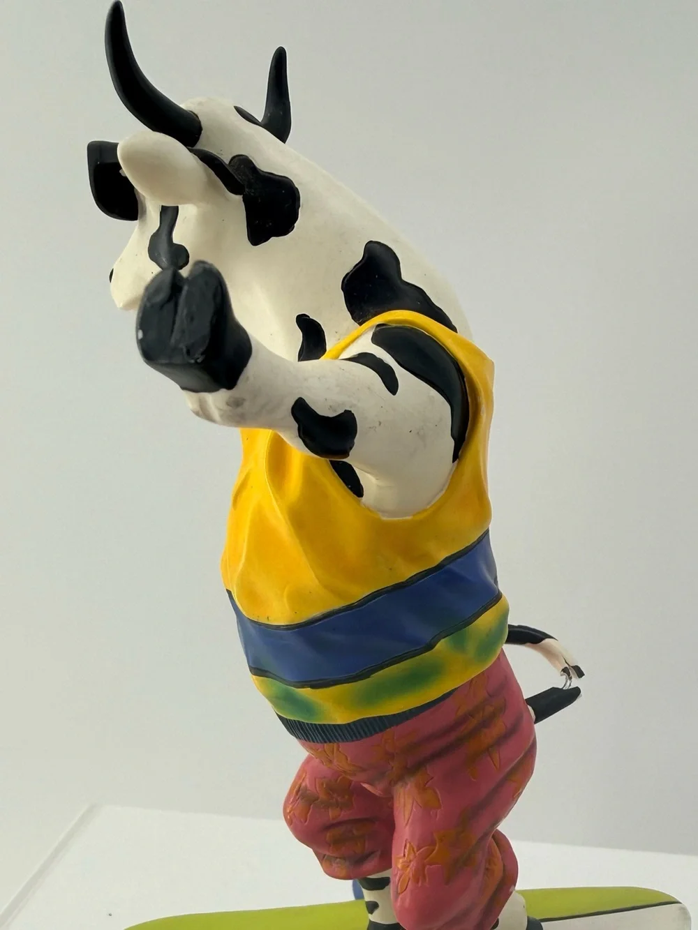 Playful Yellow Cow Figurine with Sunglasses Decorative Accent